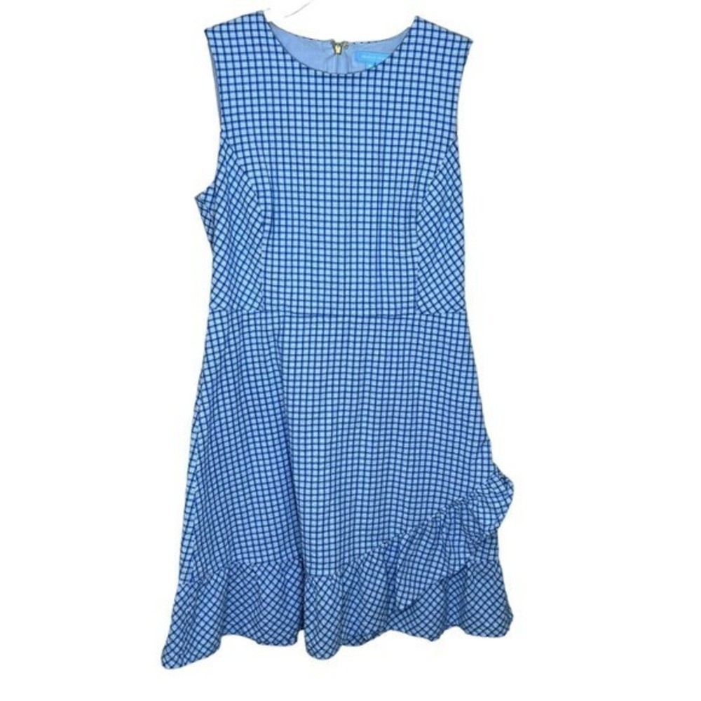 Draper James Blue Gingham Seersucker Sleeveless Faux Wrap Ruffle Dress Size 6 8